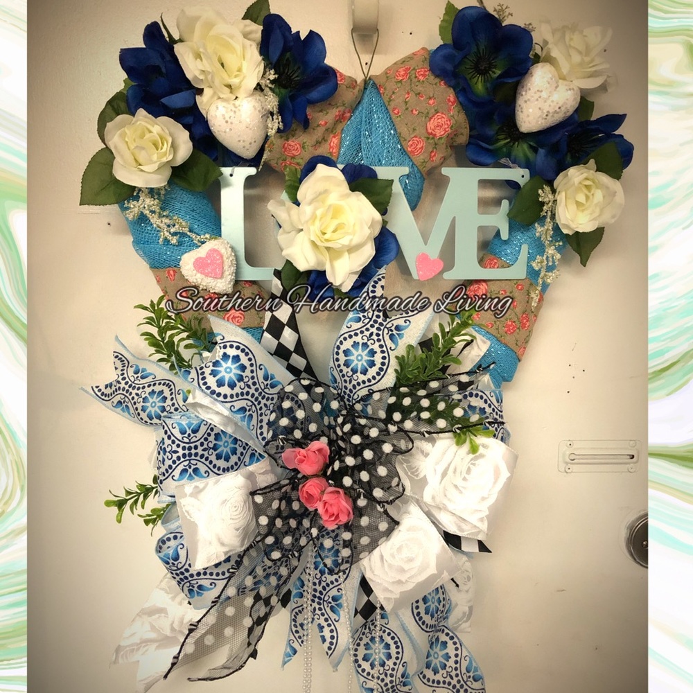 Rustic Blue Heart Wreath